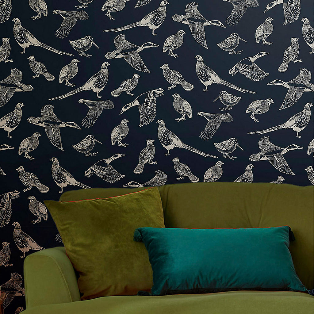 Joules Navy Country birds Smooth Wallpaper Sample