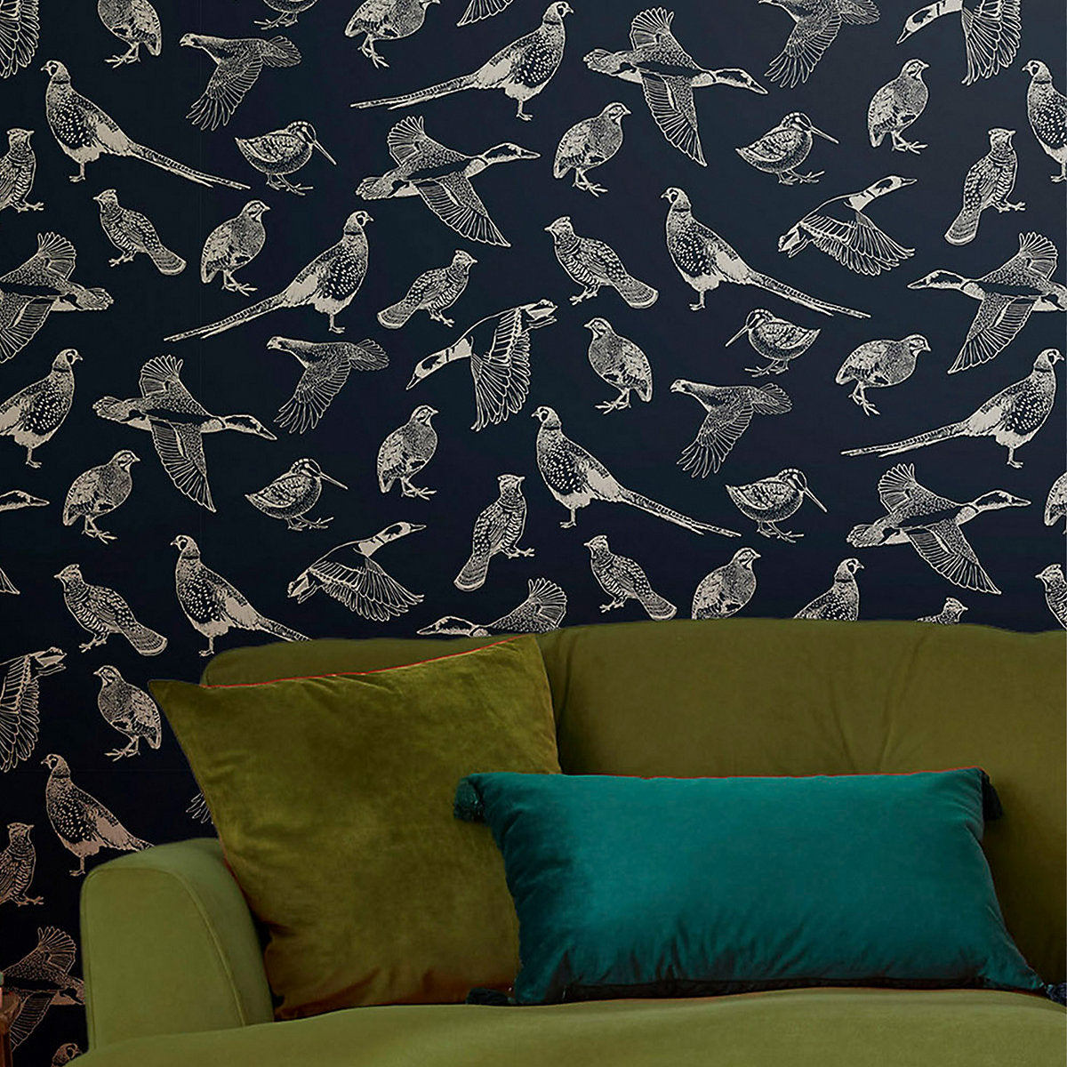 Joules Navy Country birds Smooth Wallpaper Sample