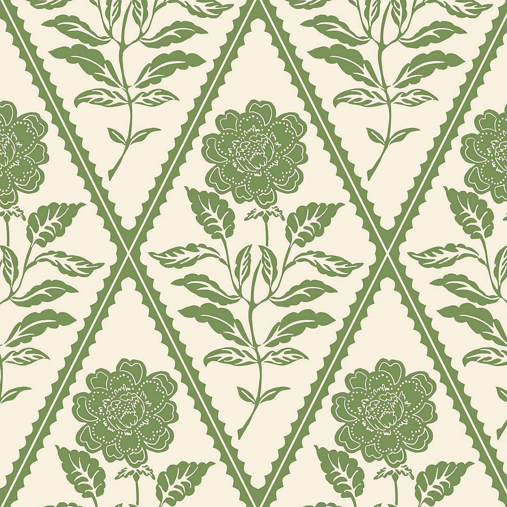 Joules Relaxed Eclectic Cream & Green Juliette Floral Patterned Smooth Wallpaper