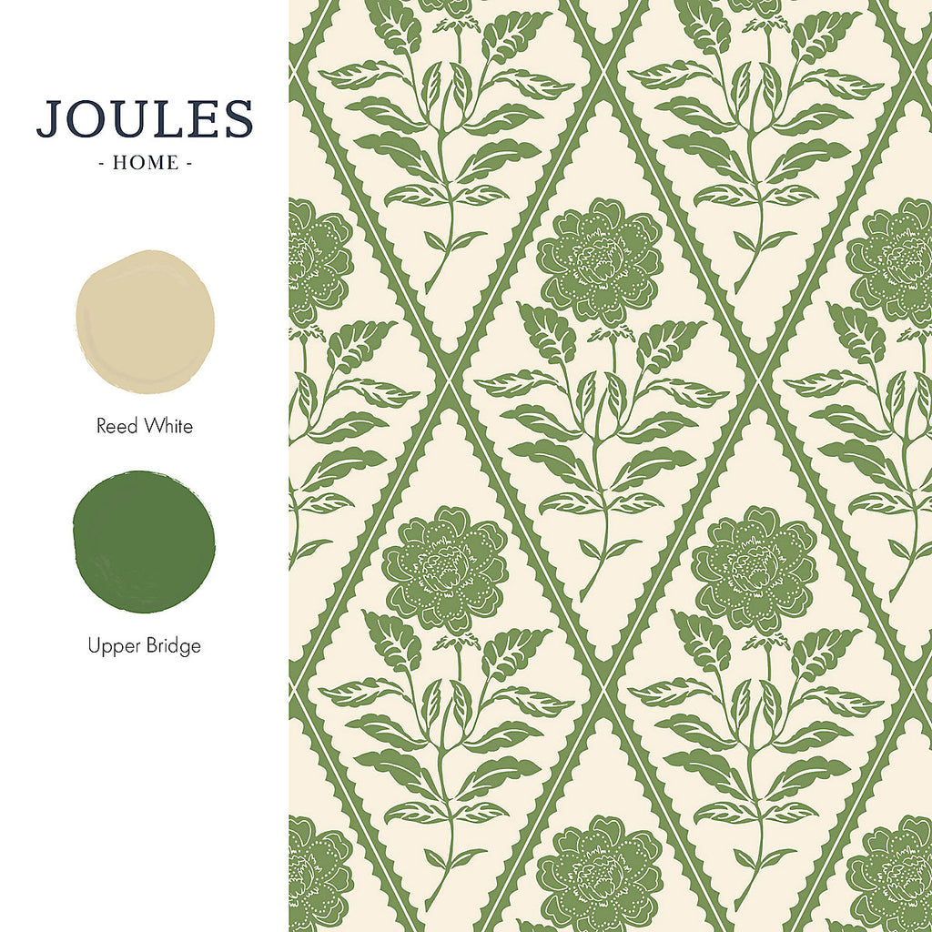 Joules Relaxed Eclectic Cream & Green Juliette Floral Patterned Smooth Wallpaper