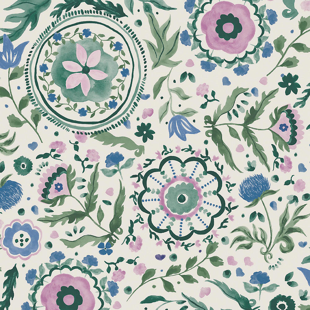 Joules Relaxed Eclectic Cream & Multicolour Floral Patterned Smooth Wallpaper