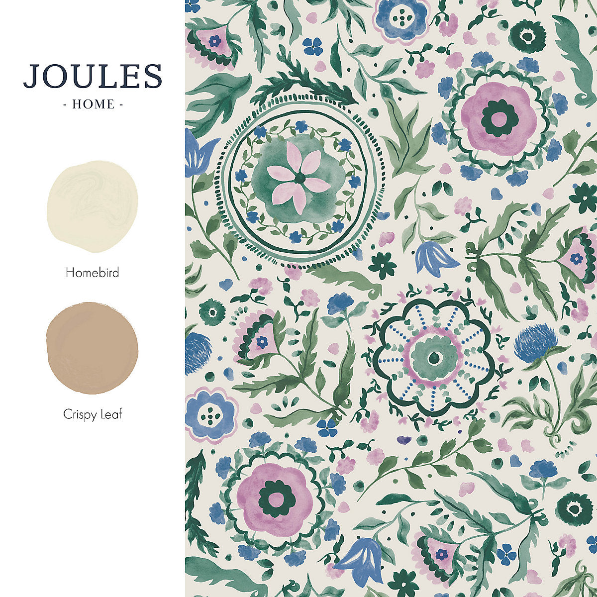 Joules Relaxed Eclectic Cream & Multicolour Floral Patterned Smooth Wallpaper