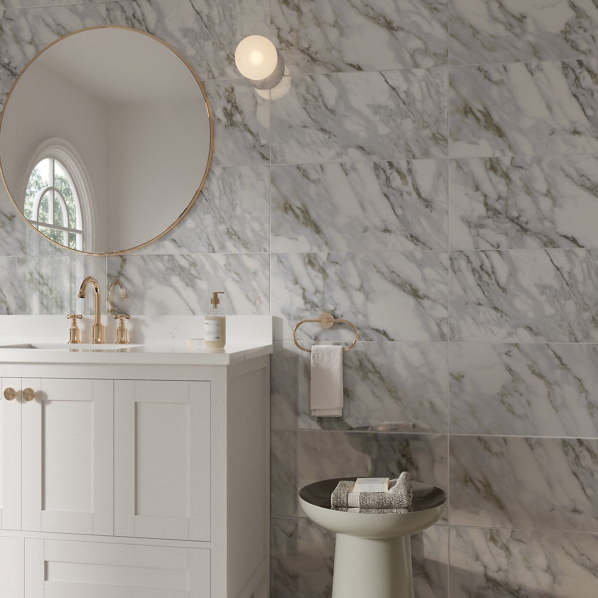 Kale Empress Green Polished Marble effect Ceramic Indoor Wall Tile, Pack of 6, (L)600mm (W)300mm