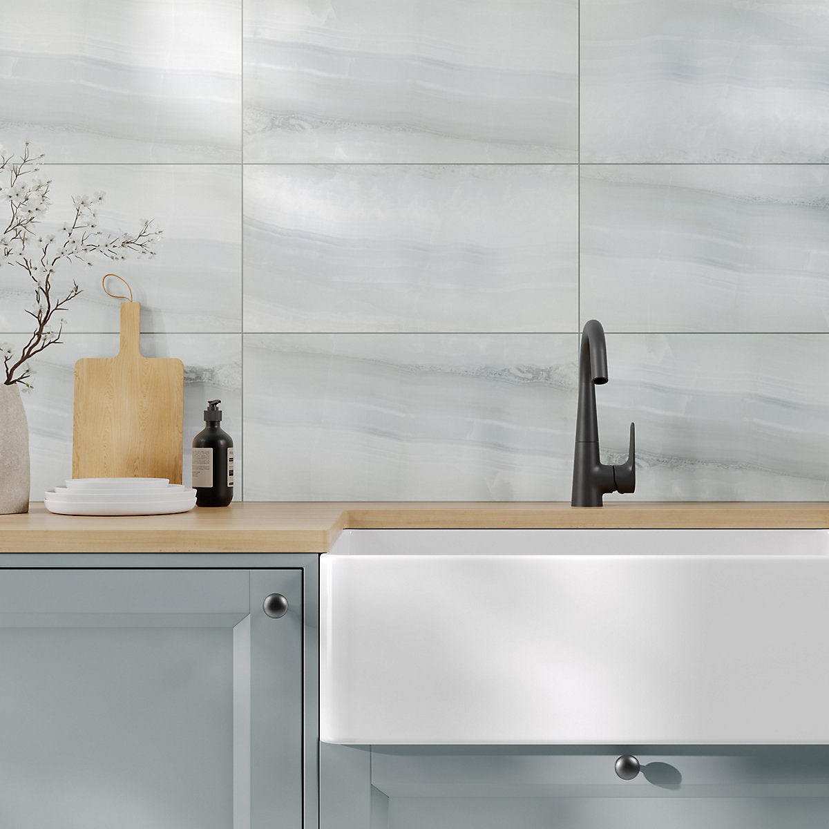 Kale Silk Grey Satin Natural Marble effect Ceramic Indoor Wall Tile Sample