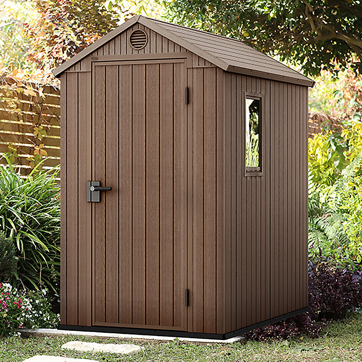 Keter Darwin 6x4 ft Apex Plastic Shed with floor & 1 window (Base included)