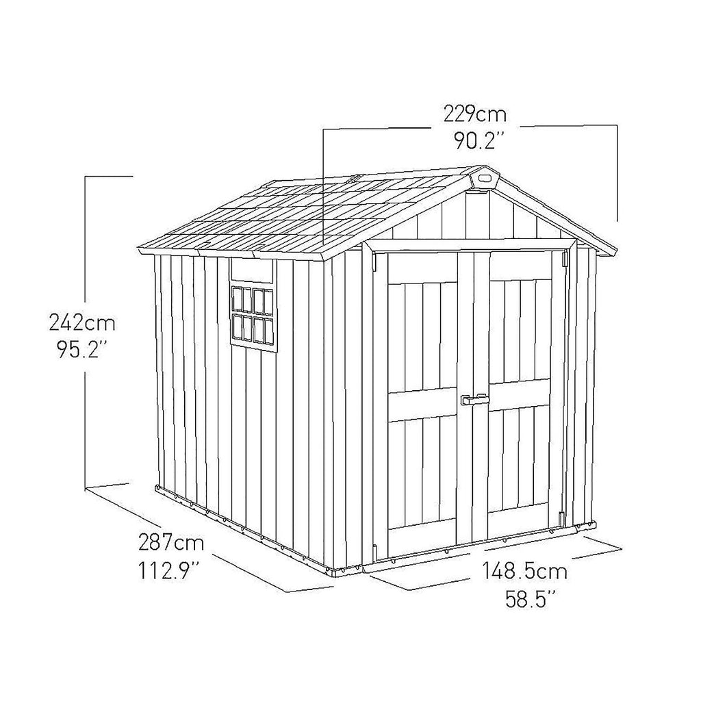 Keter Oakland 9x7 ft Apex Grey Plastic 2 door Shed with floor & 1 window