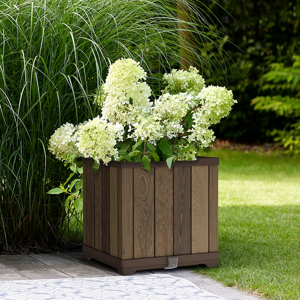 Keter Signature Square Plastic resin Planter 81L - Walnut
