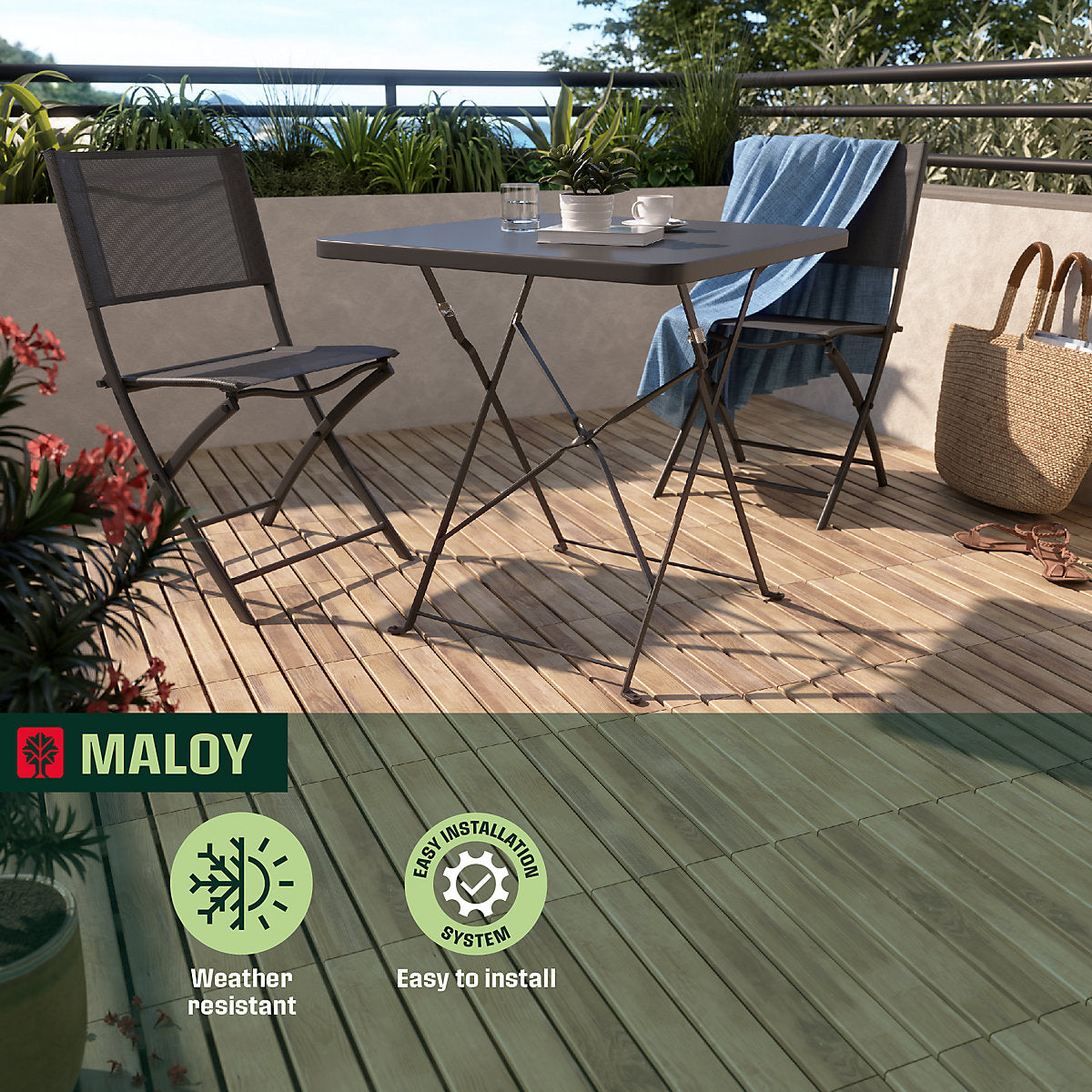 Klikstrom Maloy Brown Pine Deck tile (L)40cm (W)40cm (T)40mm