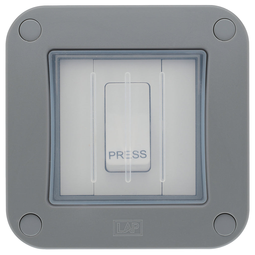 LAP 10A Grey 1 gang Outdoor Weatherproof retractive switch