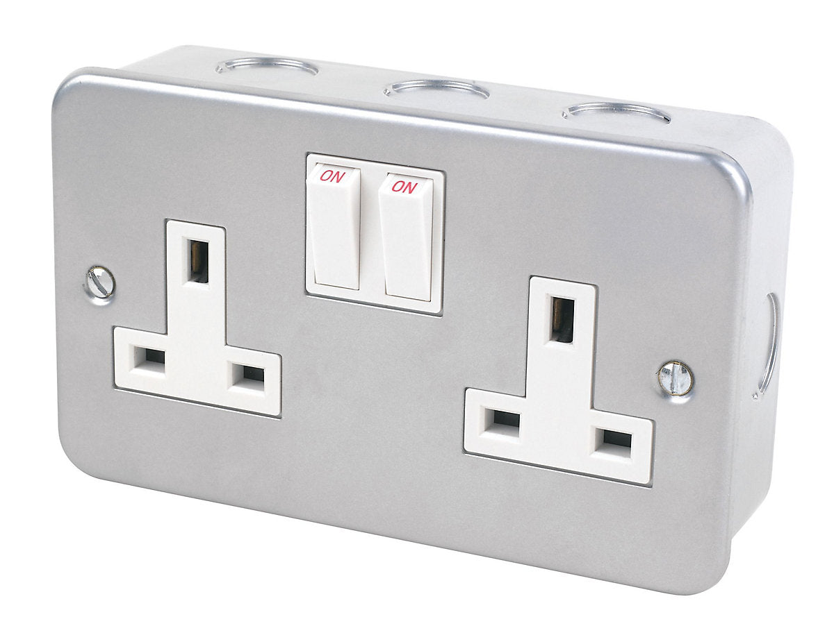 LAP 13A Grey 2 gang Switched Metal-clad switched socket with White inserts