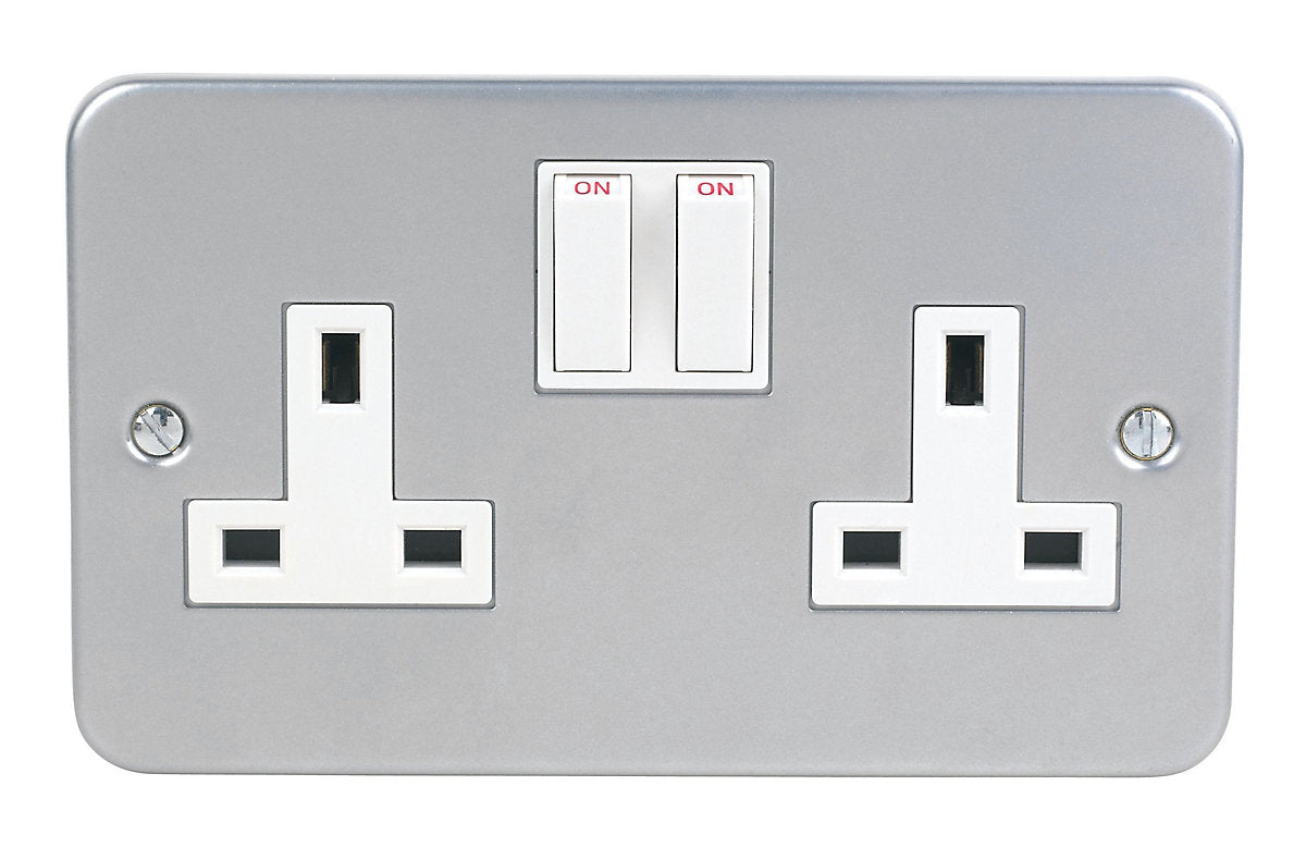 LAP 13A Grey 2 gang Switched Metal-clad switched socket with White inserts