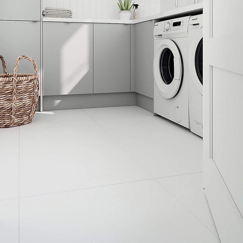 Latinie White Matt Porcelain Indoor Wall & floor Tile, Pack of 3, (L)597mm (W)597mm