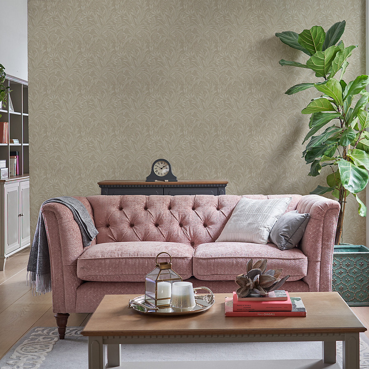 Laura Ashley Barley Neutral Leaf Smooth Wallpaper Sample