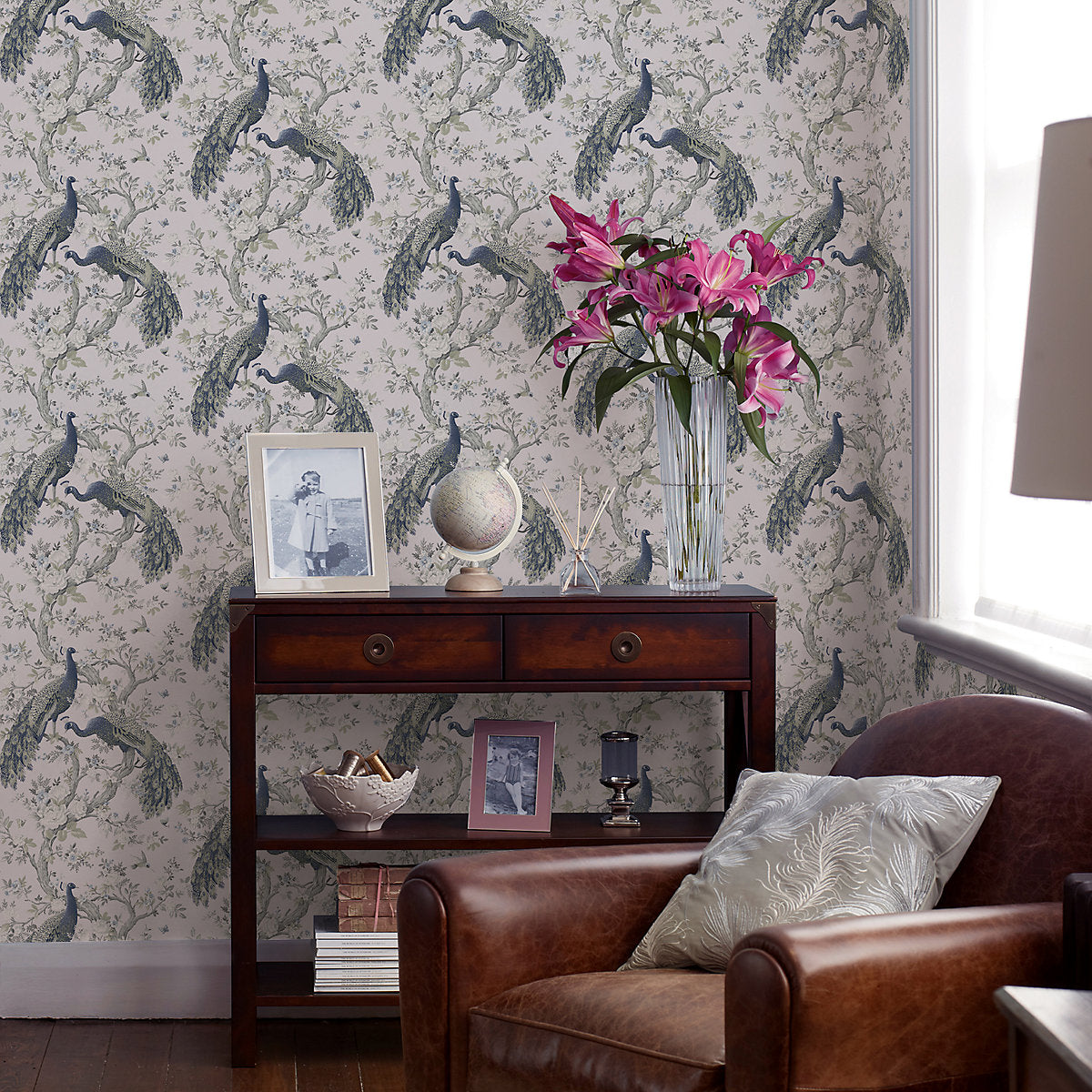 Laura Ashley Belvedere Midnight Peacock Smooth Wallpaper