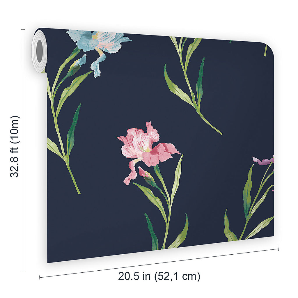 Laura Ashley Botanical Diary Midnight Seaspray Hawling Irises Smooth Wallpaper