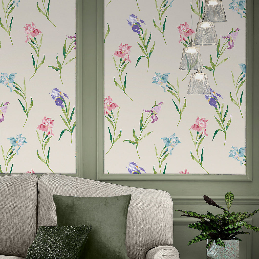 Laura Ashley Botanical Diary Soft Natural Hawling Irises Smooth Wallpaper