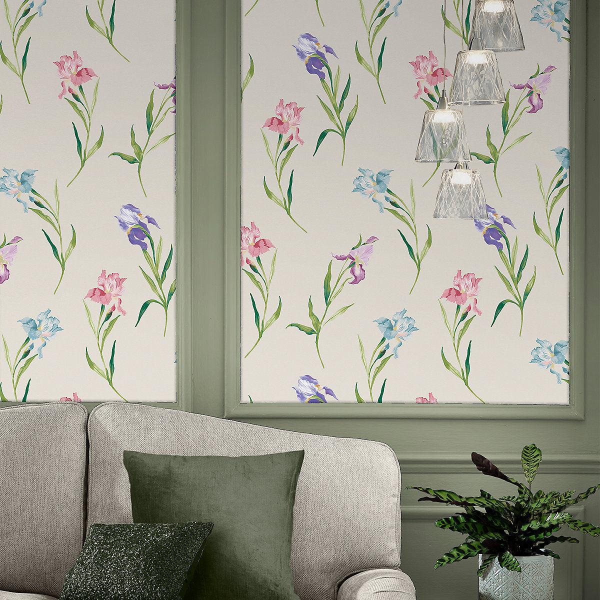 Laura Ashley Botanical Diary Soft Natural Hawling Irises Smooth Wallpaper