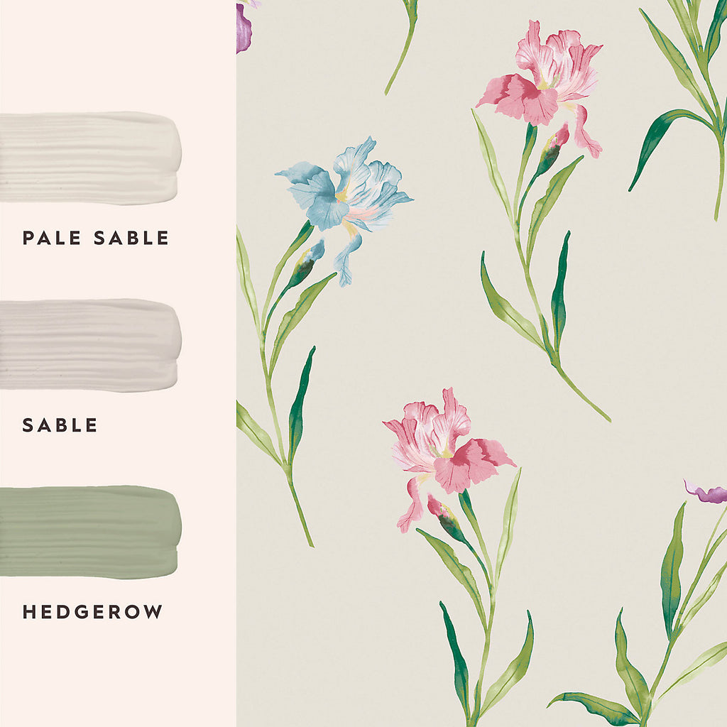 Laura Ashley Botanical Diary Soft Natural Hawling Irises Smooth Wallpaper