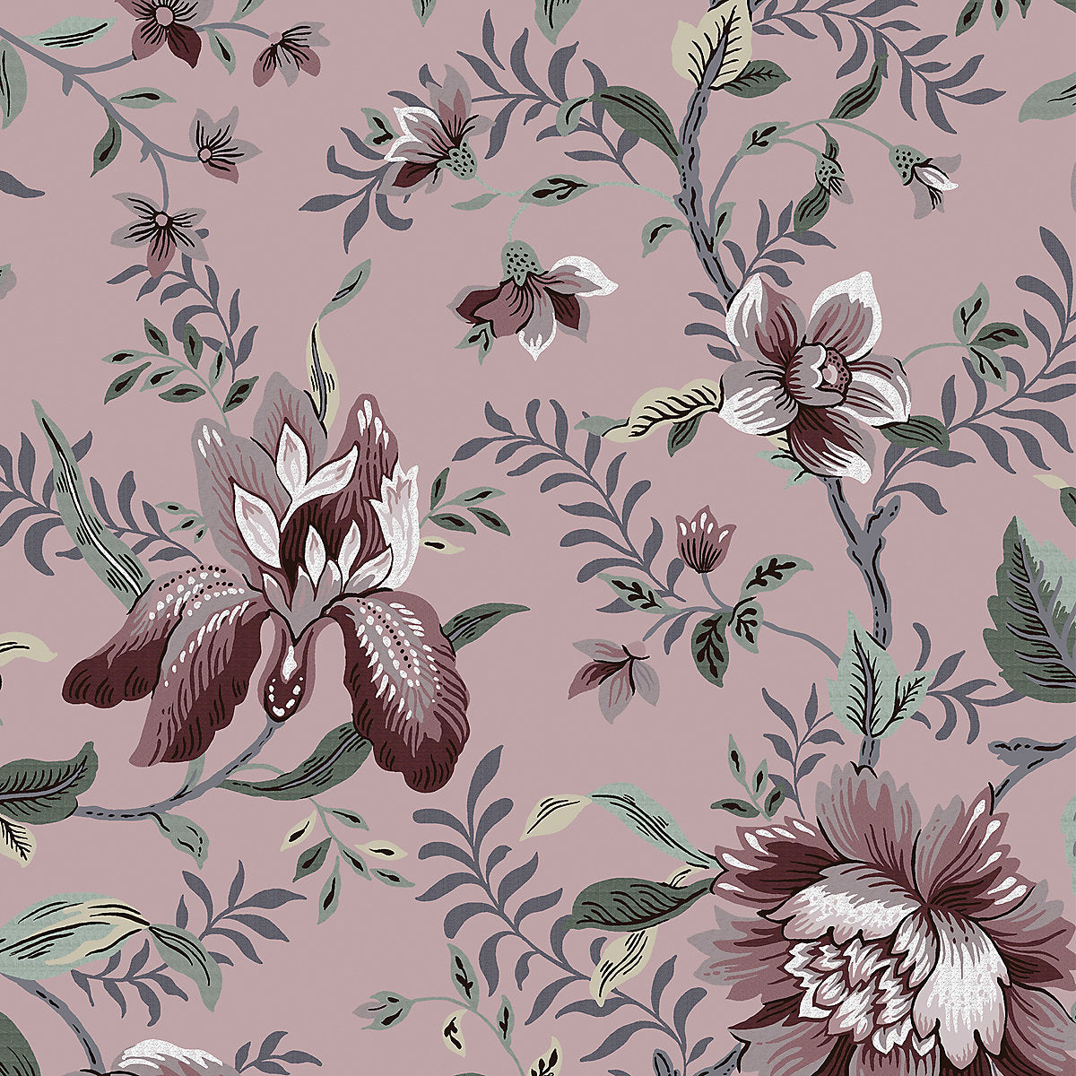 Laura Ashley Faded Glamour Edita’s Garden Pale Blackberry Smooth Wallpaper