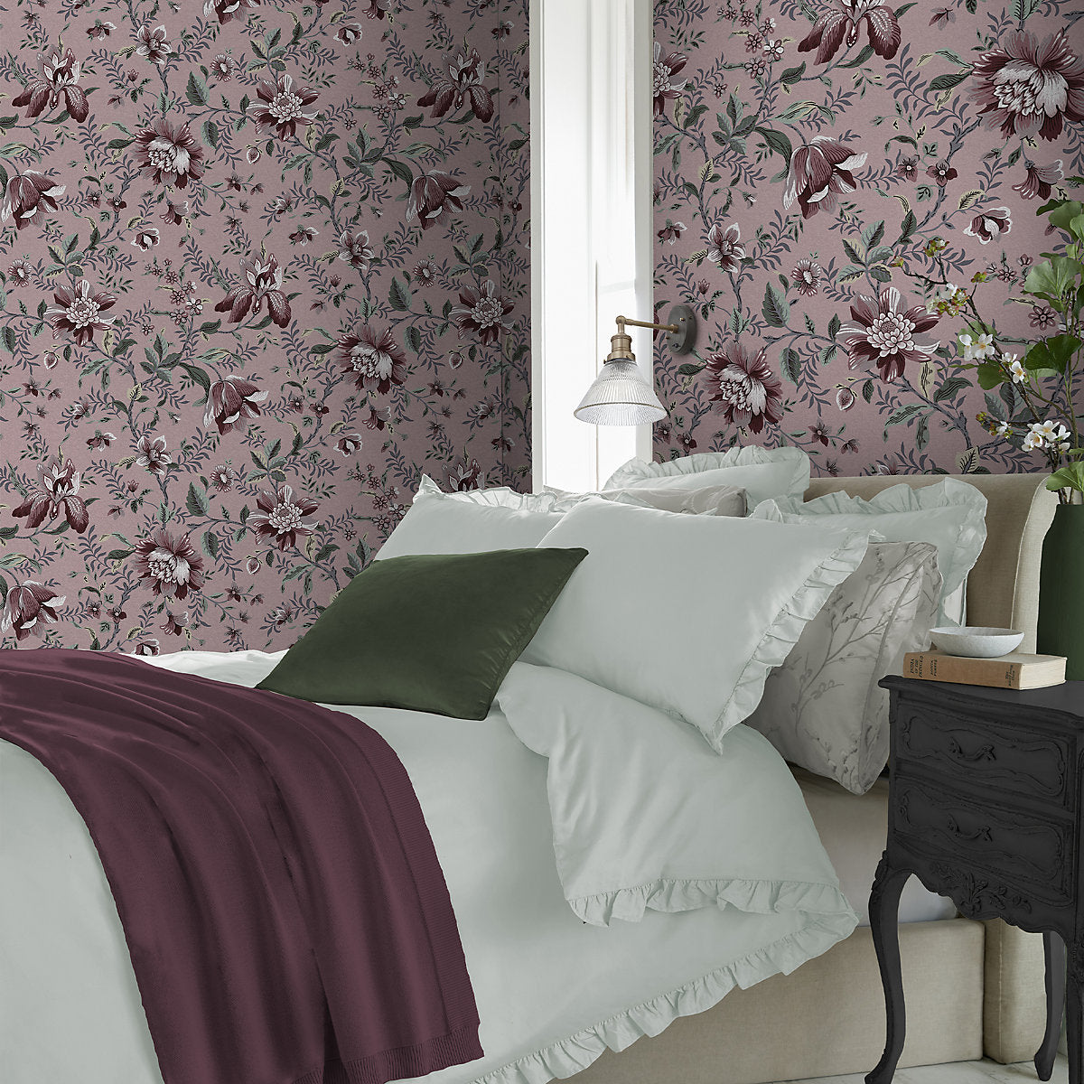 Laura Ashley Faded Glamour Edita’s Garden Pale Blackberry Smooth Wallpaper