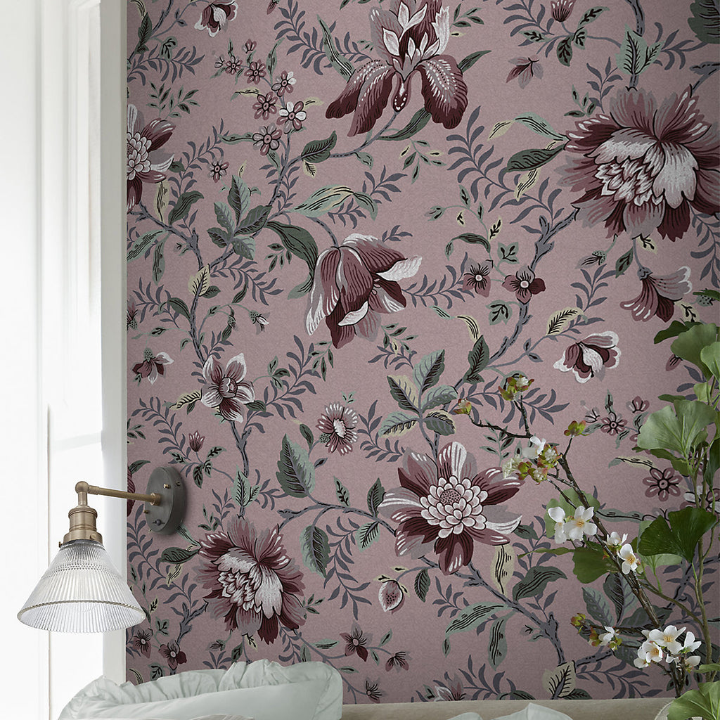 Laura Ashley Faded Glamour Edita’s Garden Pale Blackberry Smooth Wallpaper