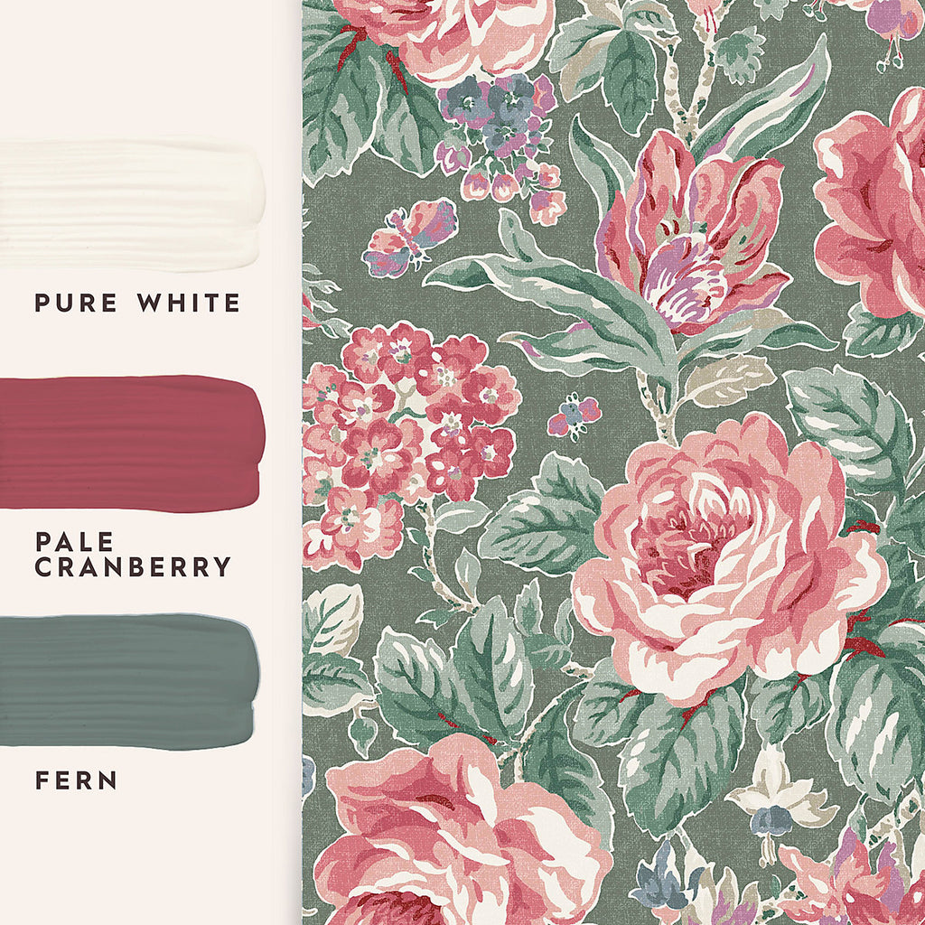 Laura Ashley Fern Green & Pink Wild Roses Patterned Smooth Wallpaper