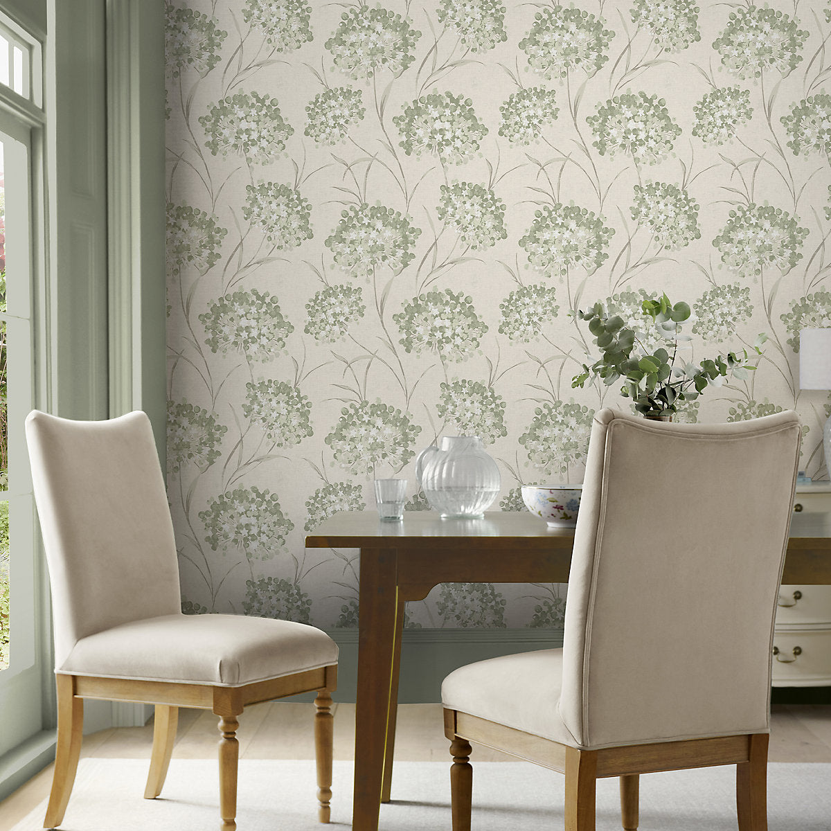 Laura Ashley Green & White Floral Classic Smooth Wallpaper