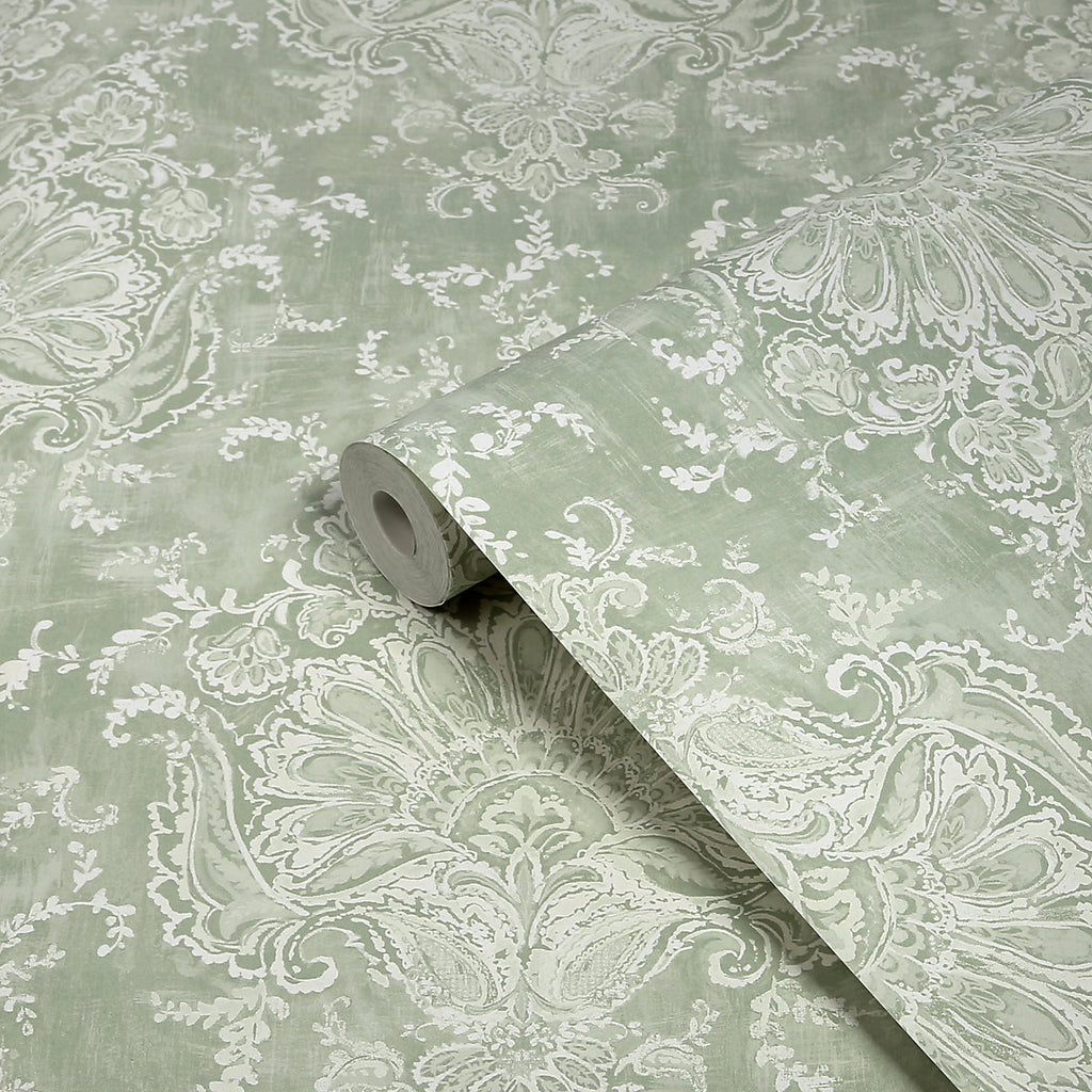 Laura Ashley Sage Patterned Smooth Wallpaper