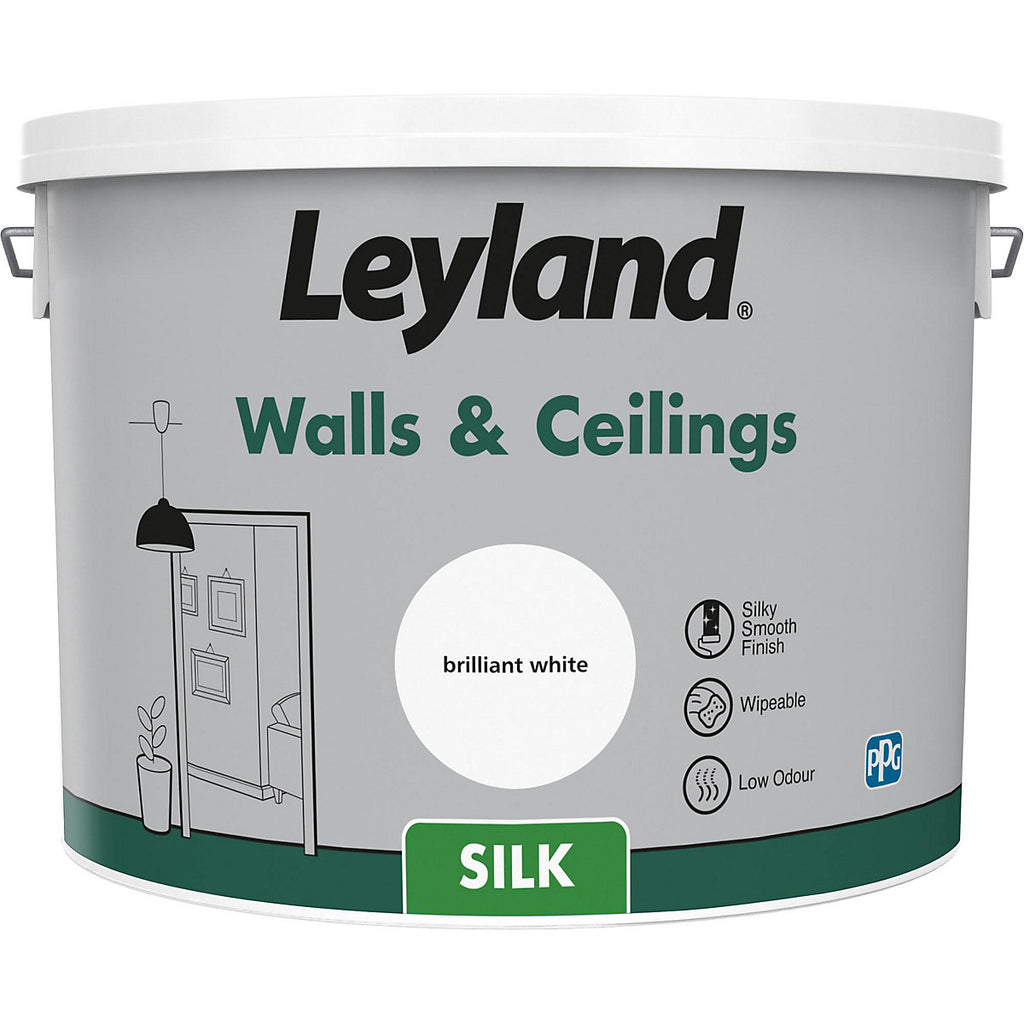 Leyland Brilliant White Silk Emulsion paint, 10L