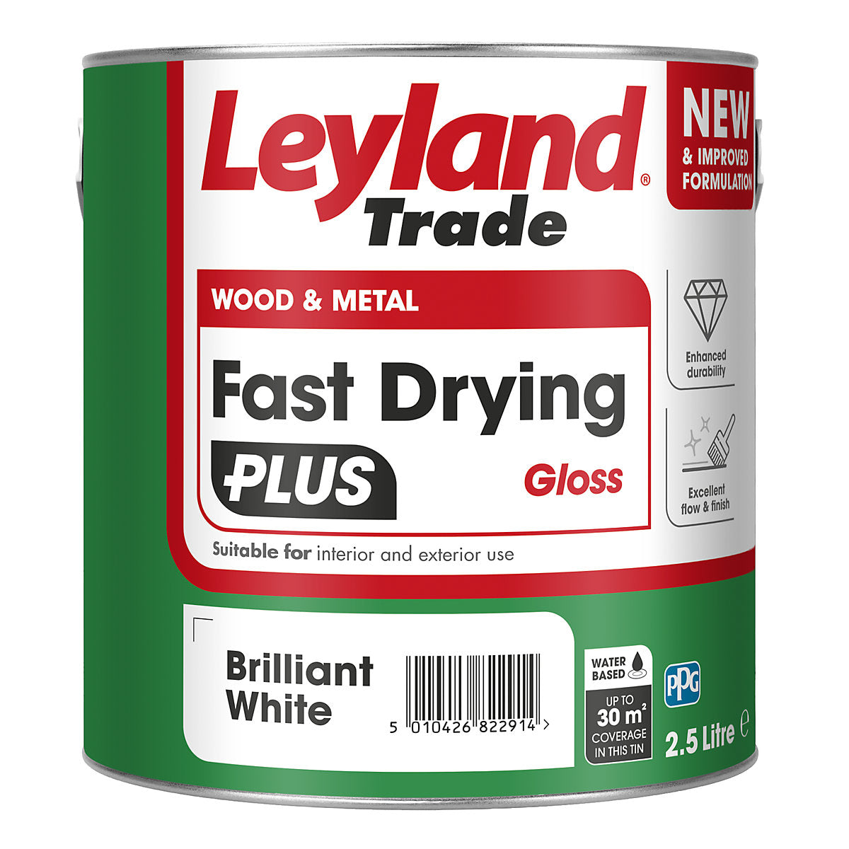 Leyland Trade Fast Dry Plus Brilliant White Gloss Metal & wood paint, 2.5L