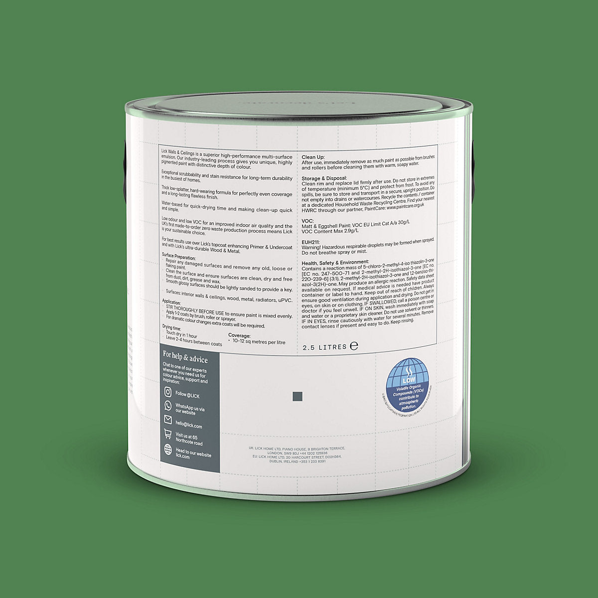 Lick Green 07 Eggshell Emulsion paint, 2.5L