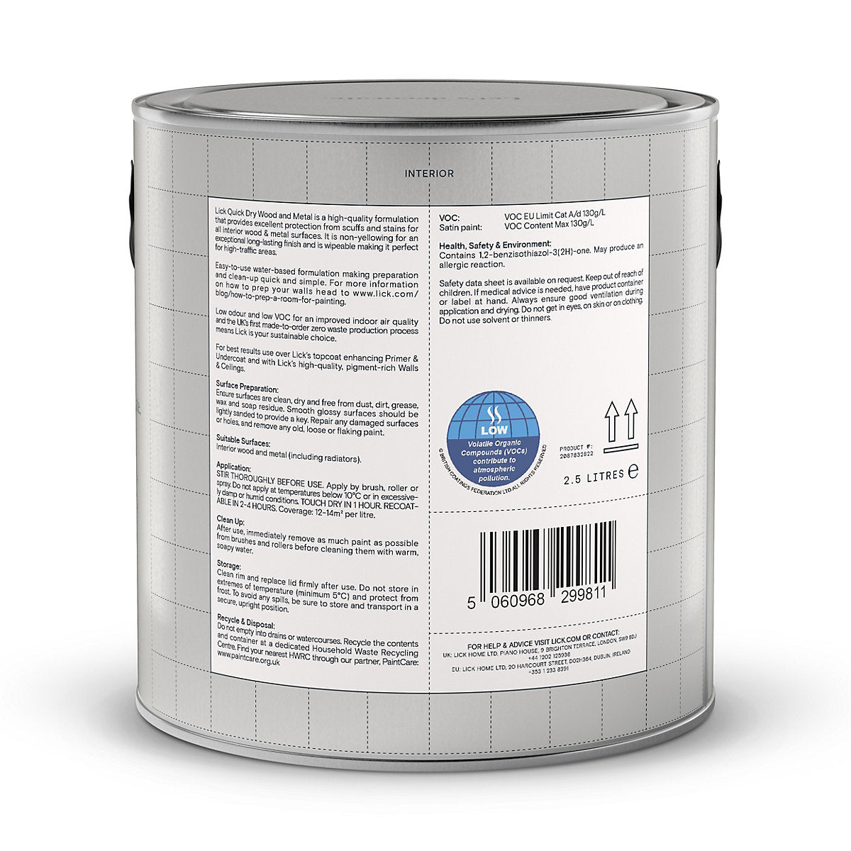 Lick Pure Brilliant White Satin Metal & wood paint, 2.5L