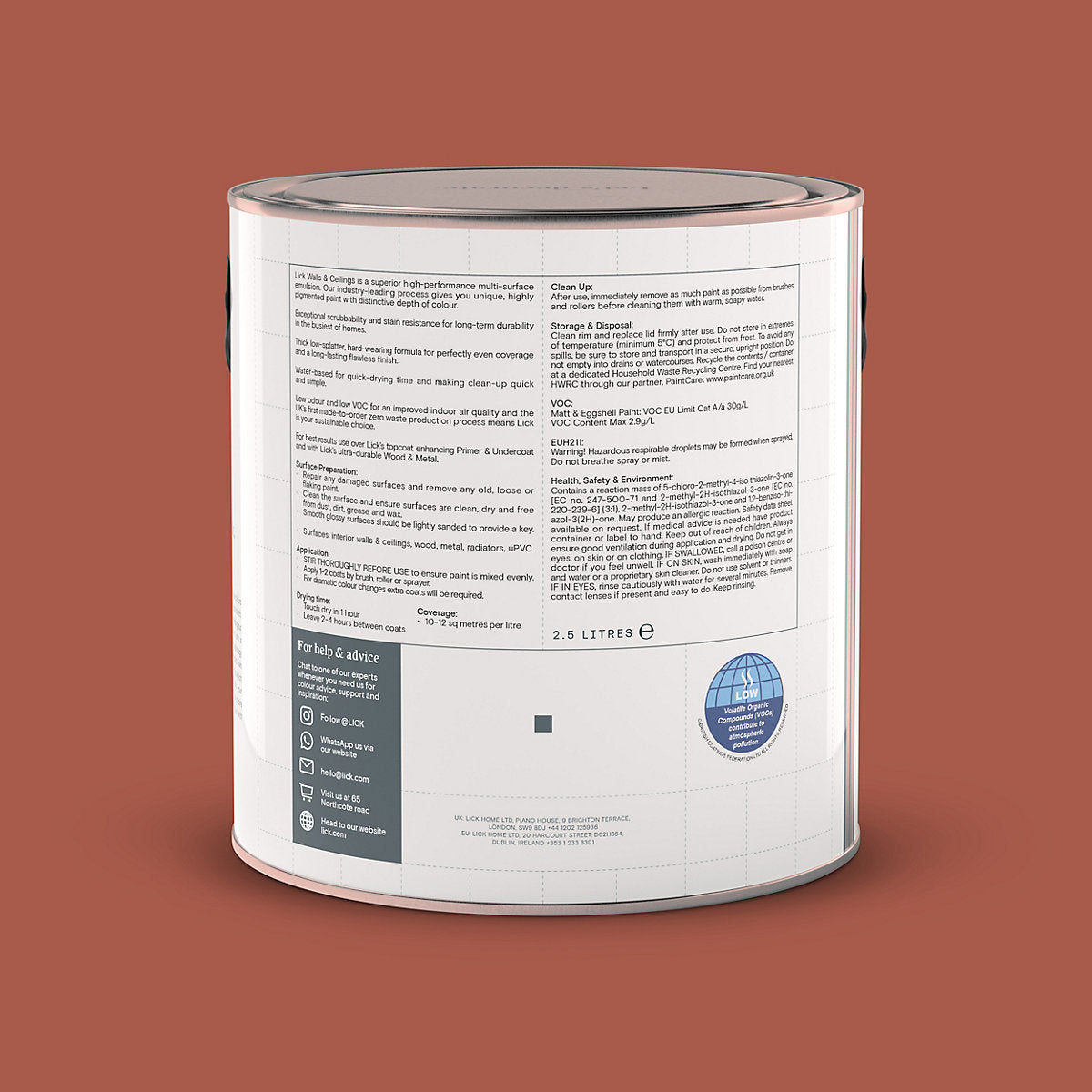 Lick Red 01 Matt Emulsion paint, 2.5L