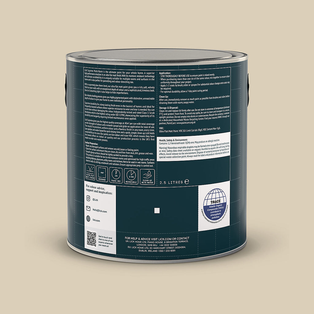 Lick Supreme Beige 01 Flat matt Multi-surface Emulsion paint, 2.5L