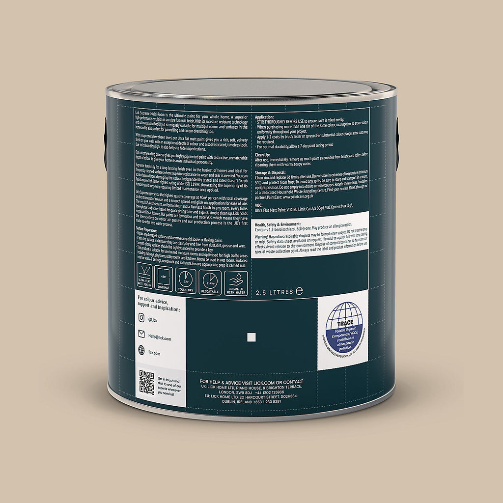 Lick Supreme Beige 10 Flat matt Multi-surface Emulsion paint, 2.5L