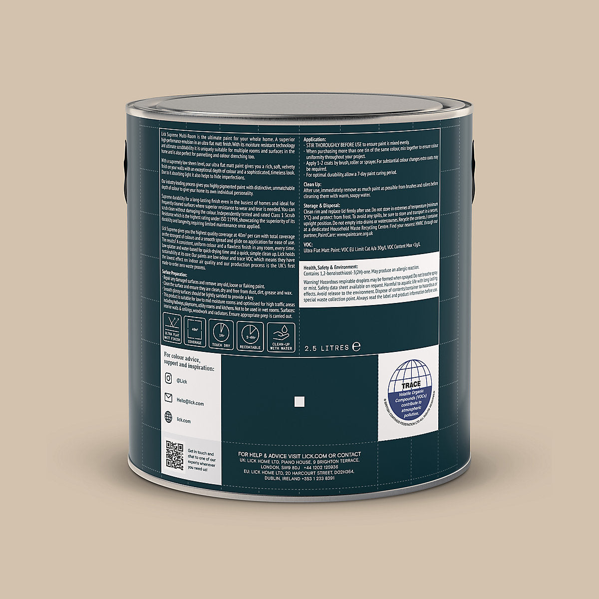 Lick Supreme Beige 10 Flat matt Multi-surface Emulsion paint, 2.5L