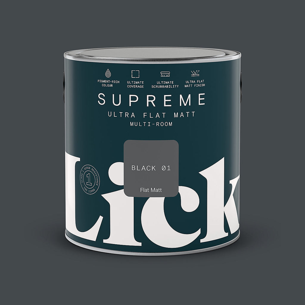 Lick Supreme Black 01 Flat matt Multi-surface Emulsion paint, 2.5L