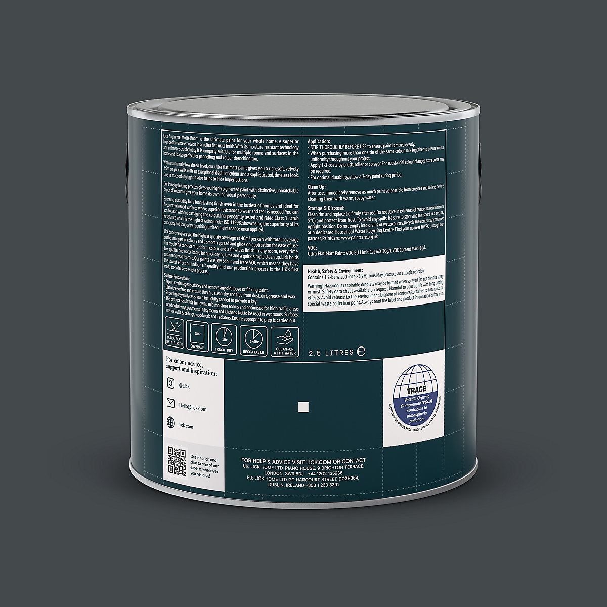 Lick Supreme Black 01 Flat matt Multi-surface Emulsion paint, 2.5L