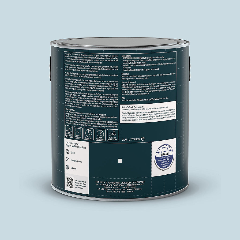 Lick Supreme Blue 15 Flat matt Multi-surface Emulsion paint, 2.5L