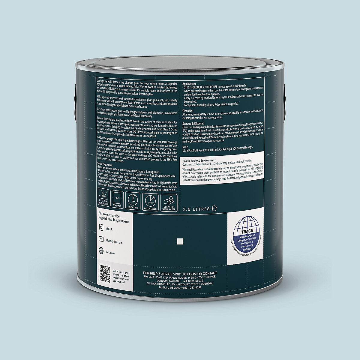 Lick Supreme Blue 15 Flat matt Multi-surface Emulsion paint, 2.5L