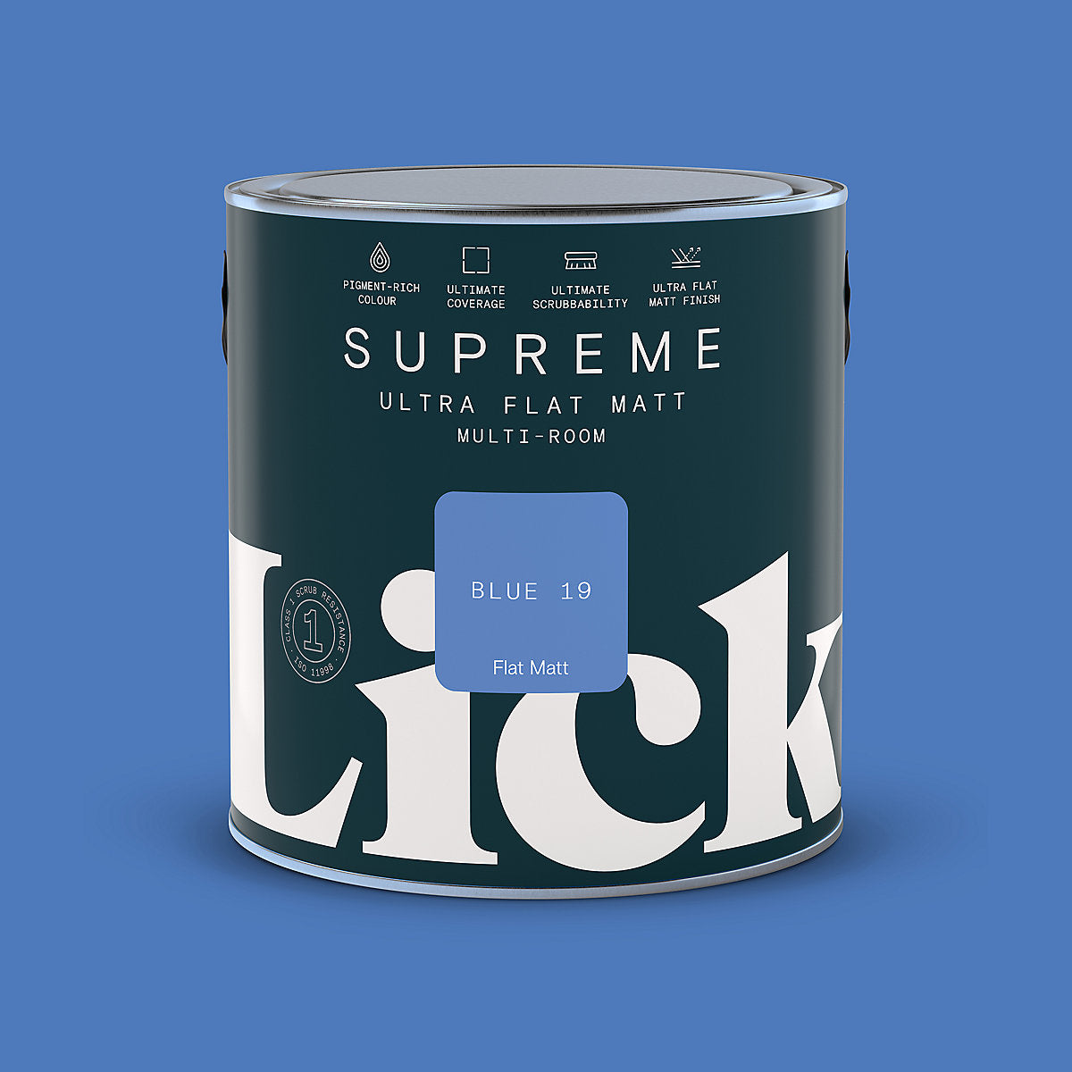 Lick Supreme Blue 19 Flat matt Multi-surface Emulsion paint, 2.5L