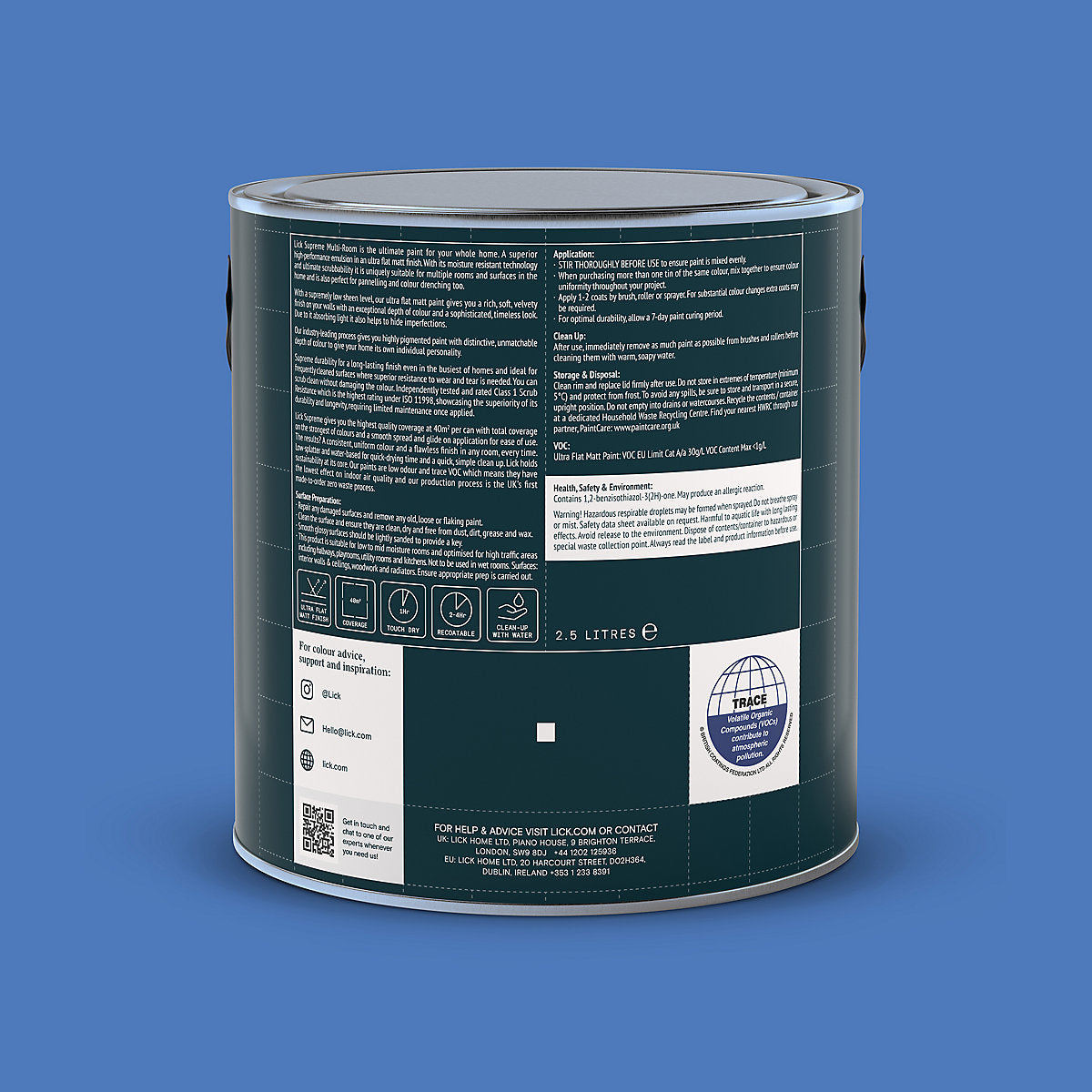 Lick Supreme Blue 19 Flat matt Multi-surface Emulsion paint, 2.5L
