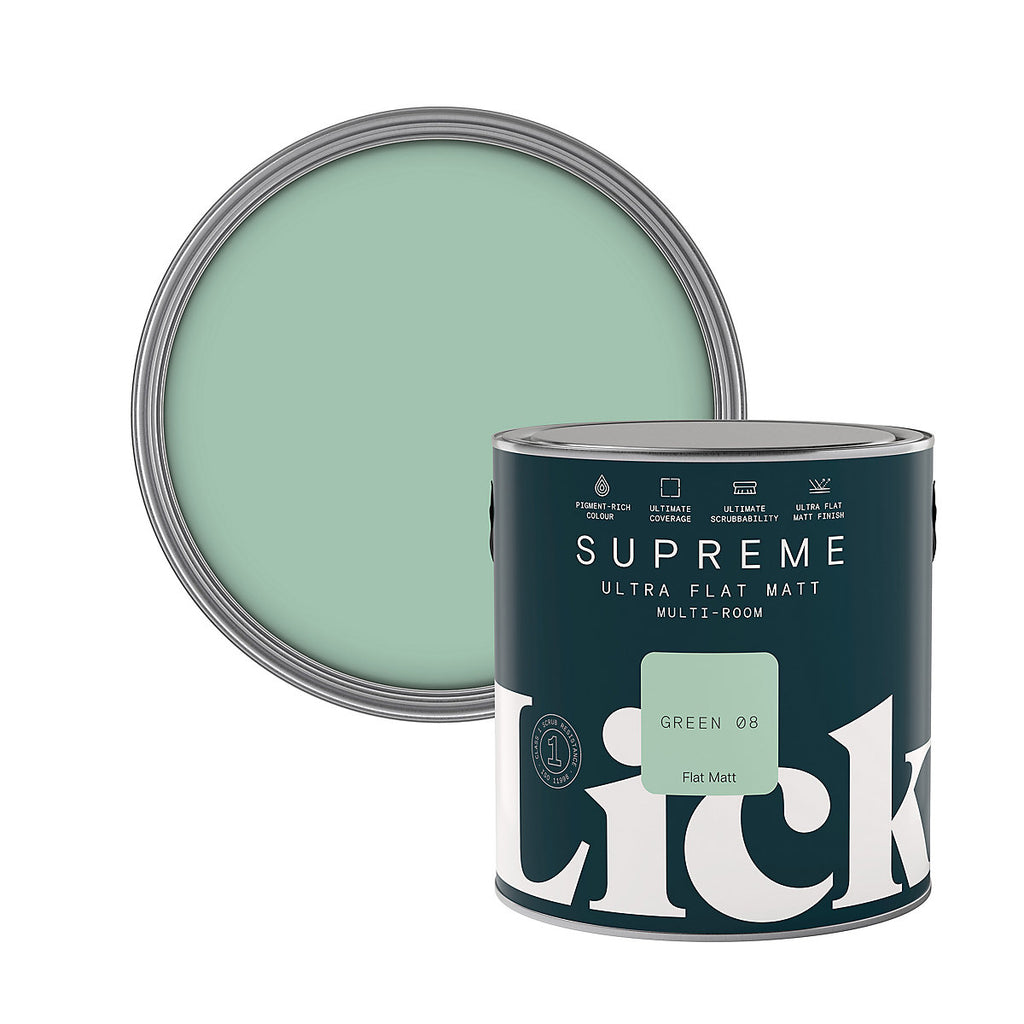 Lick Supreme Green 08 Flat matt Multi-surface Emulsion paint, 2.5L