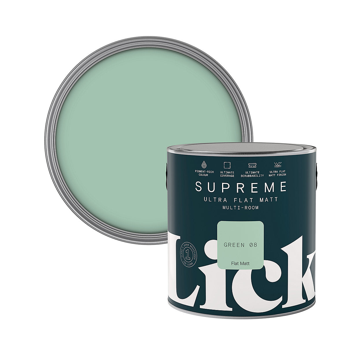 Lick Supreme Green 08 Flat matt Multi-surface Emulsion paint, 2.5L