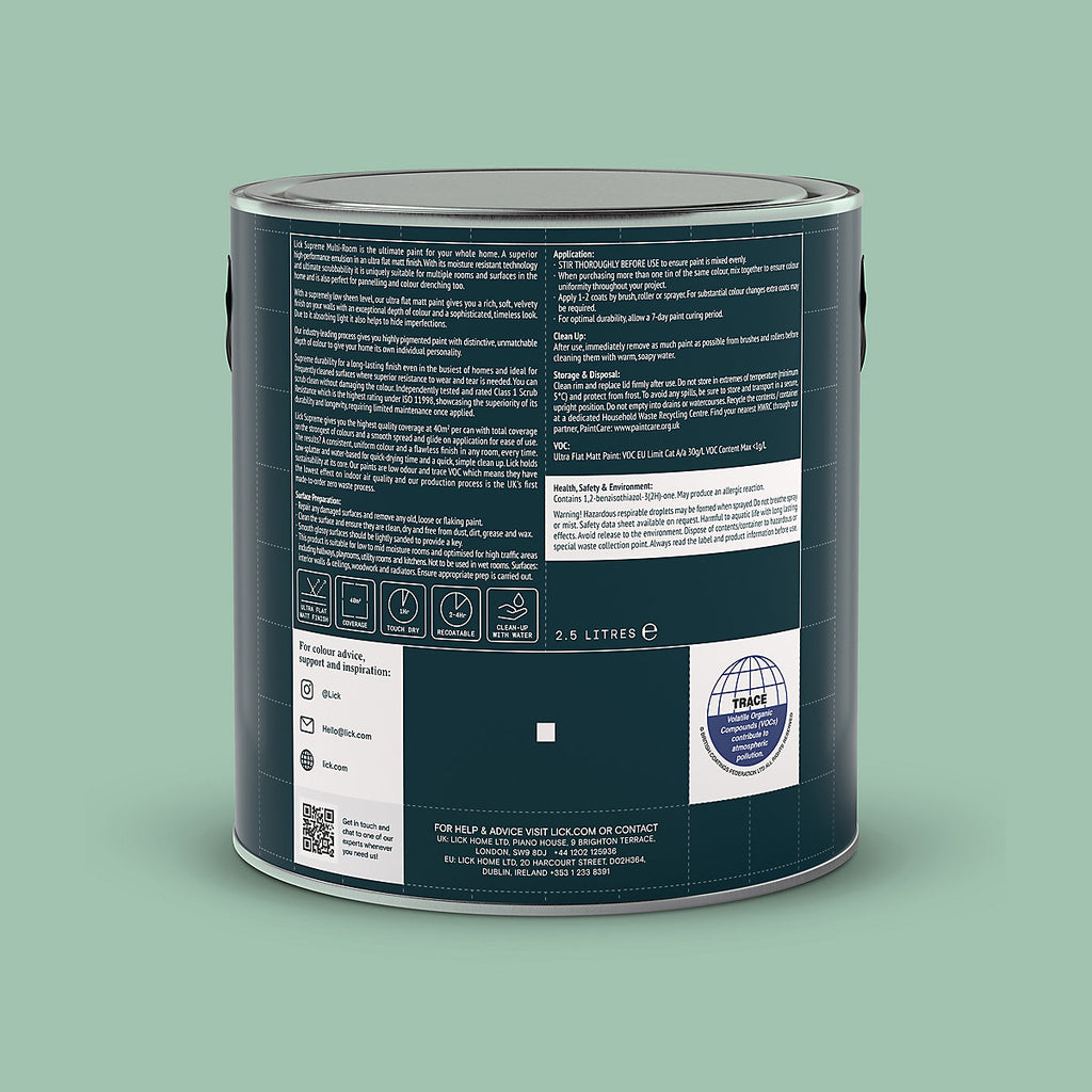 Lick Supreme Green 08 Flat matt Multi-surface Emulsion paint, 2.5L