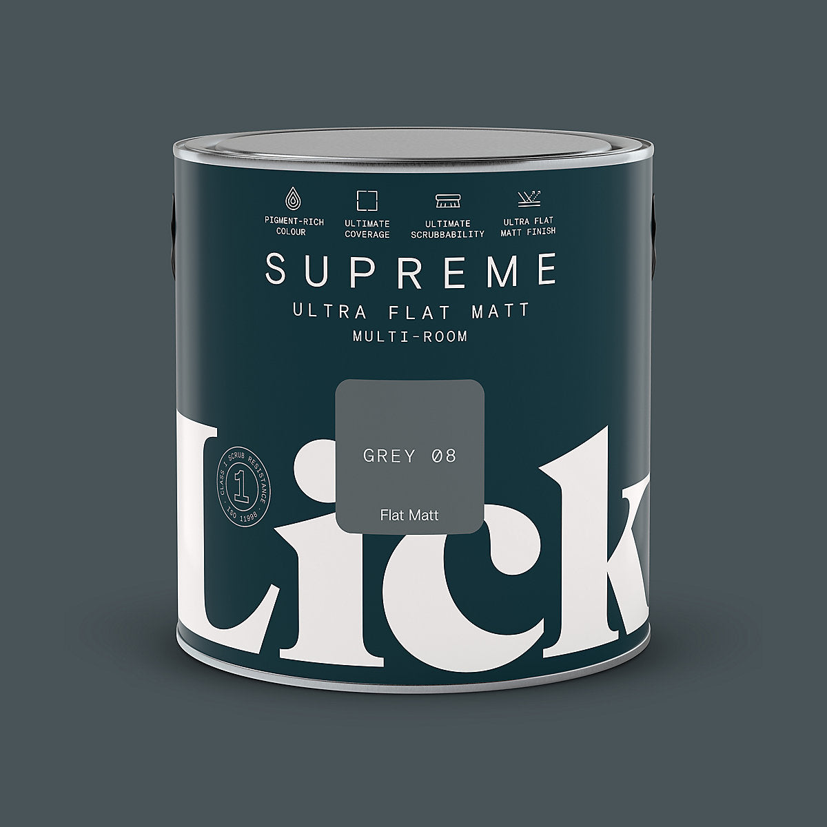 Lick Supreme Grey 08 Flat matt Multi-surface Emulsion paint, 2.5L