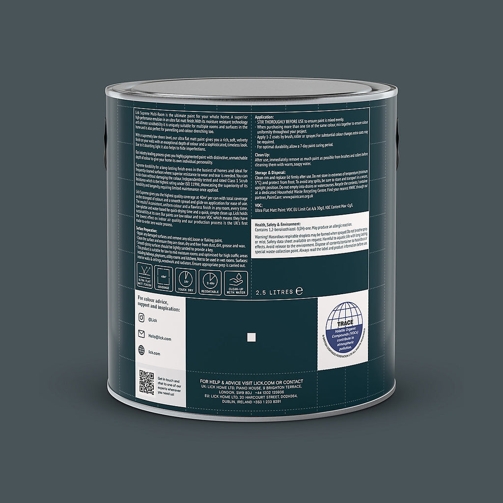 Lick Supreme Grey 08 Flat matt Multi-surface Emulsion paint, 2.5L