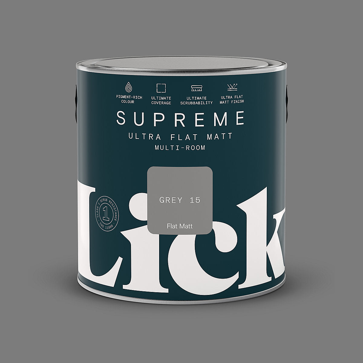 Lick Supreme Grey 15 Flat matt Multi-surface Emulsion paint, 2.5L