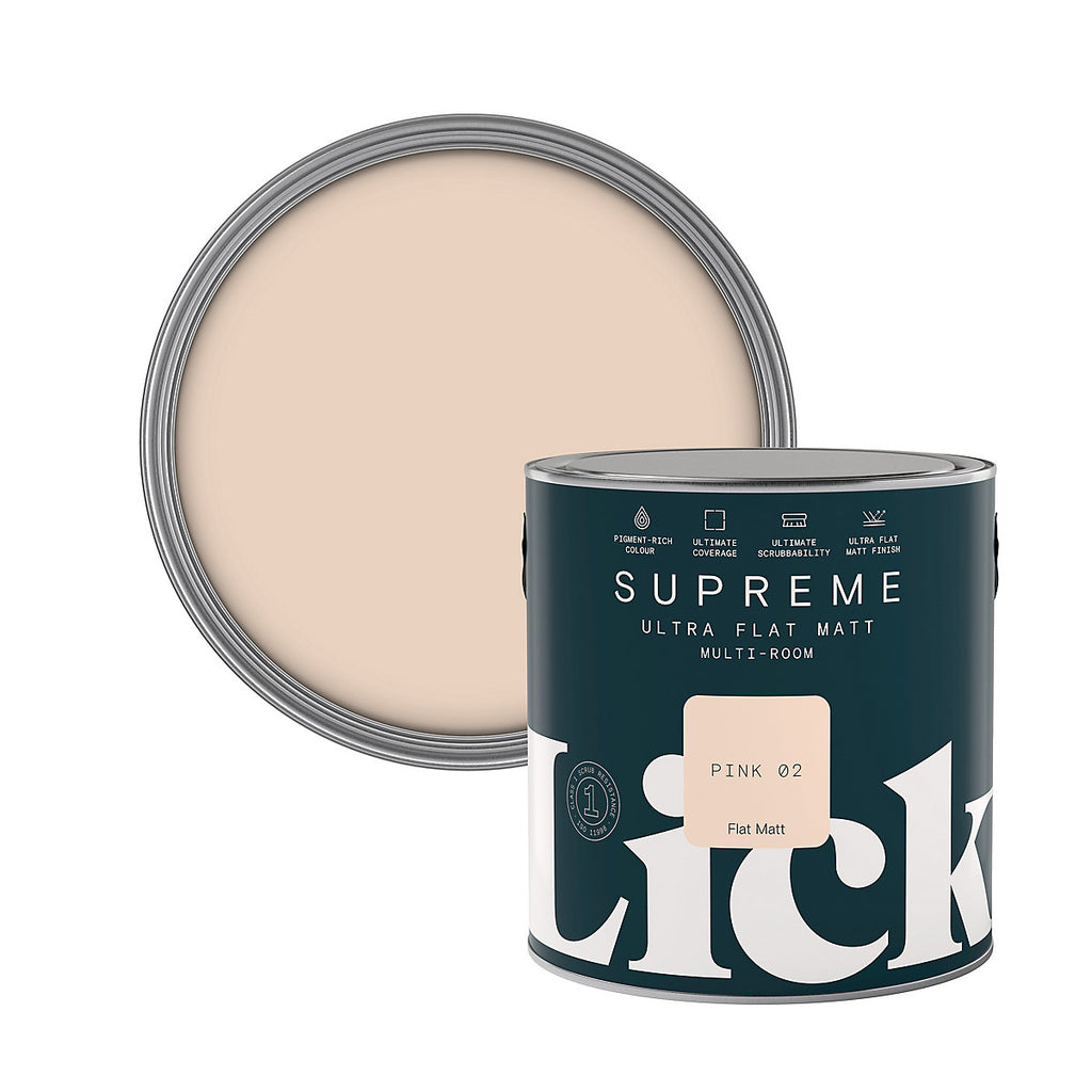 Lick Supreme Pink 02 Flat matt Multi-surface Emulsion paint, 2.5L