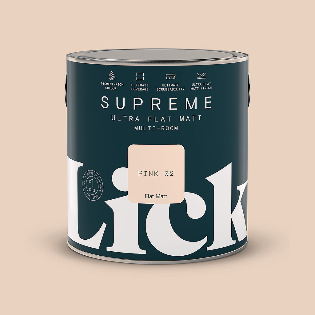 Lick Supreme Pink 02 Flat matt Multi-surface Emulsion paint, 2.5L